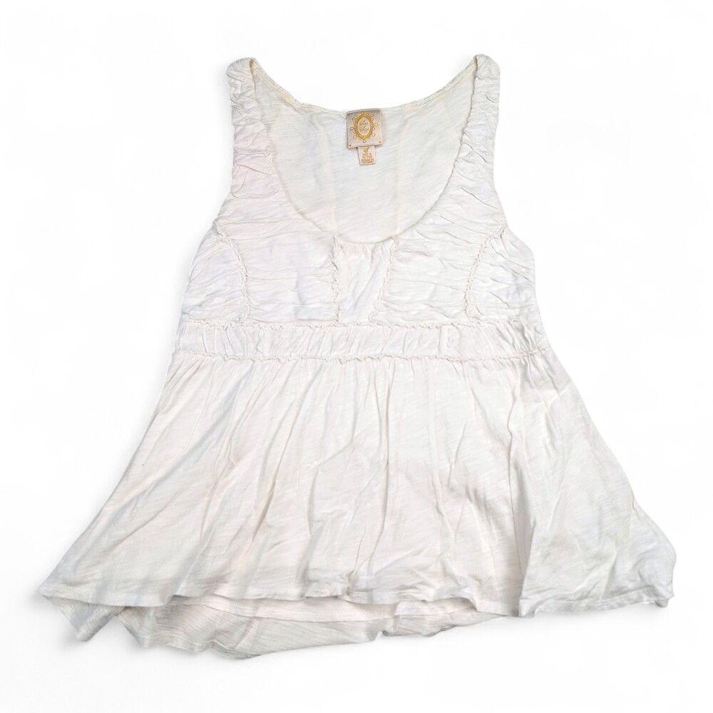 Rio Rao White Ruched Scoop-Neck Tank Top S‎